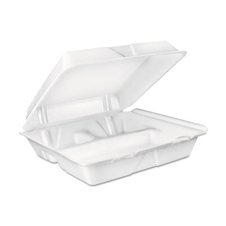 Dart , Large Foam Carryout, Food Container, 3-Compartment, White, 9-2/5x9x3 90HT3R